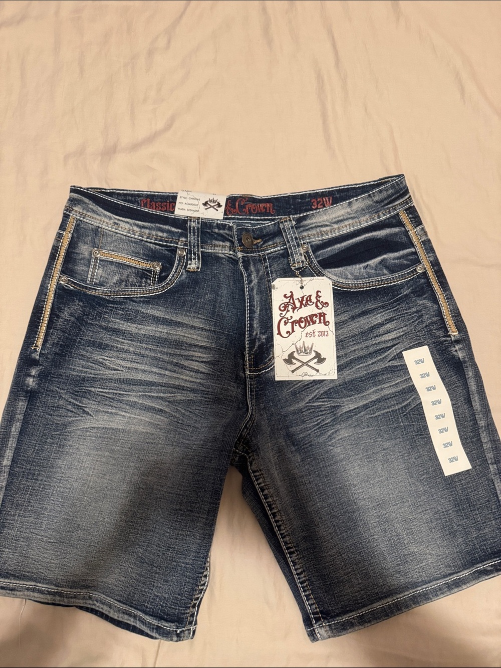 Axe & Crown Men's Faded Dark Blue Denim Shorts